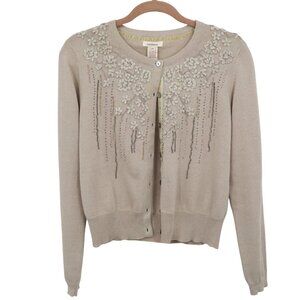 Sundance Embellished Cardigan Womens XS Beige Grandma Chic Cottagecore Coquette